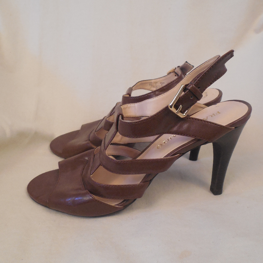 Franco Sarto Brown Leather Strappy Slingback Heels